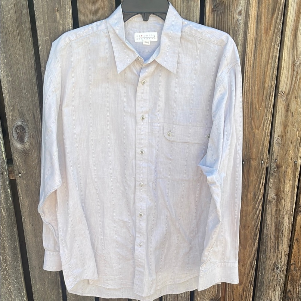 Reunion Menswear Shirt M Cotton Light Gray Loop Stripe Long Sleeve Button Down